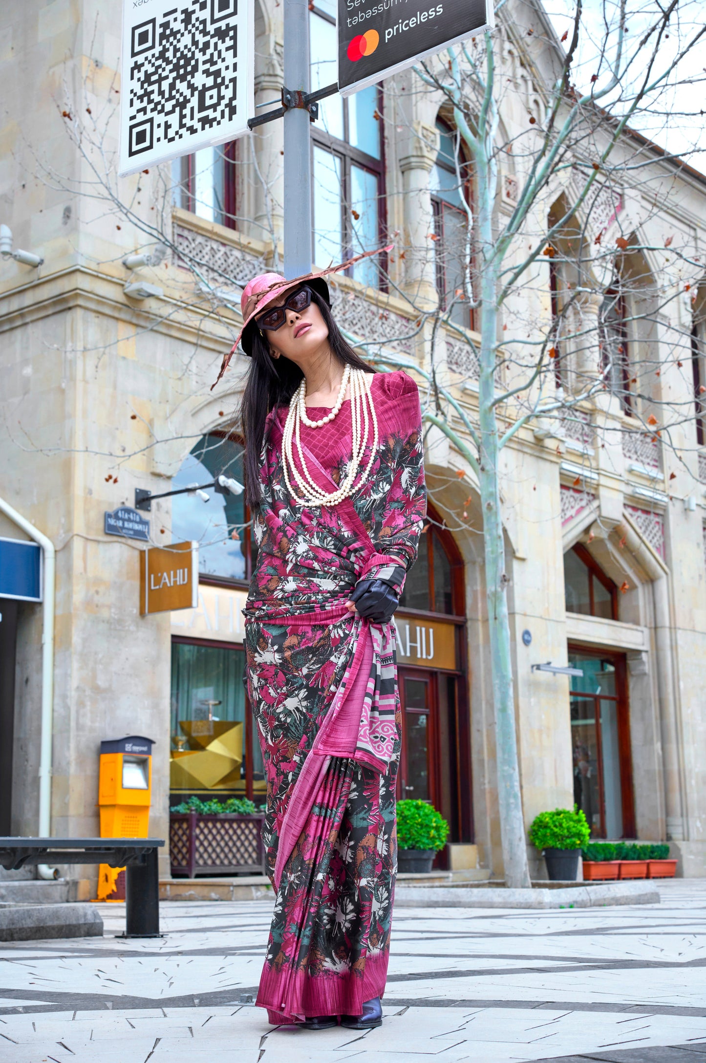 Digital Printed Satin Saree with Unstiched Blouse