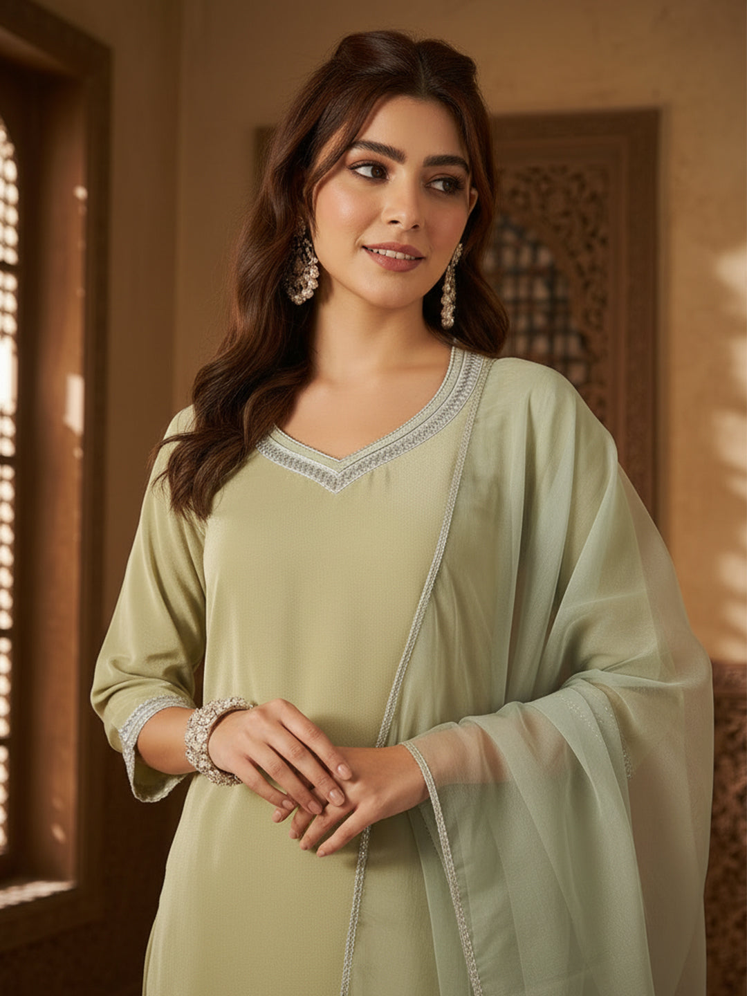 Velvet Straight-Cut Kurta, Pant with Dupatta