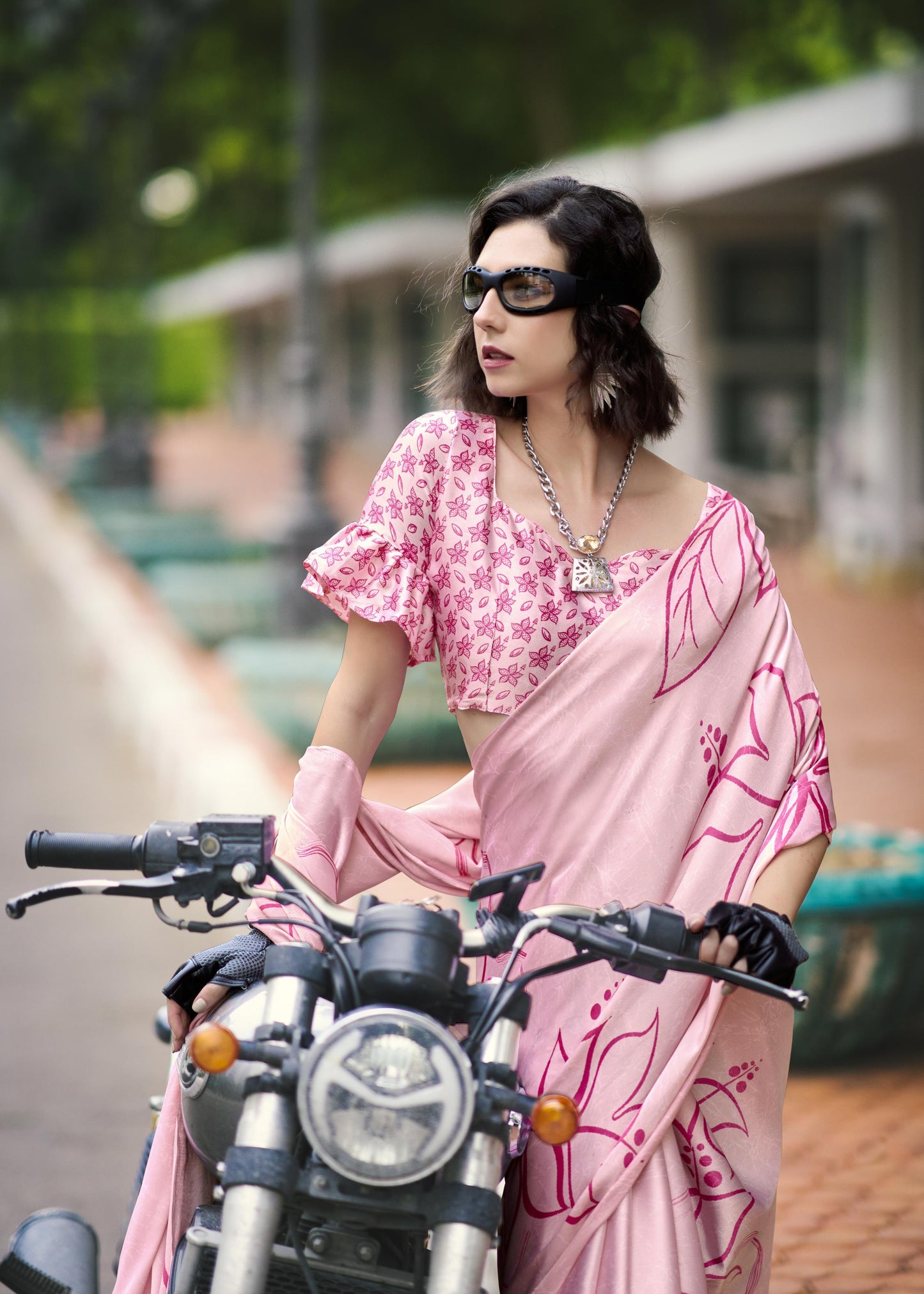 Digital Printed Satin Saree with Unstiched Blouse