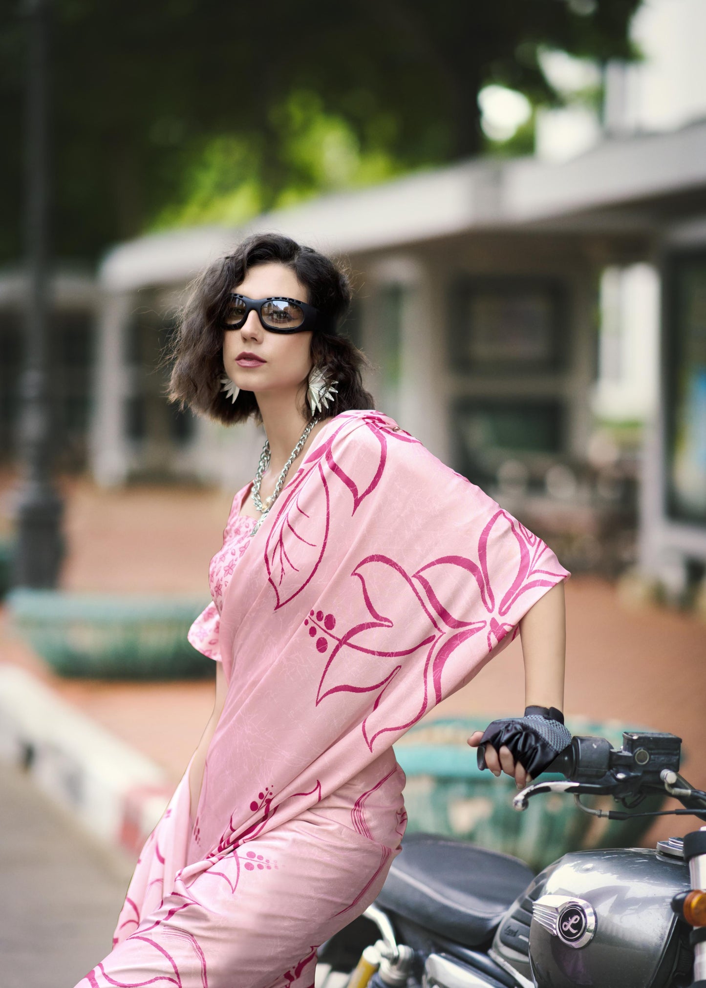 Digital Printed Satin Saree with Unstiched Blouse