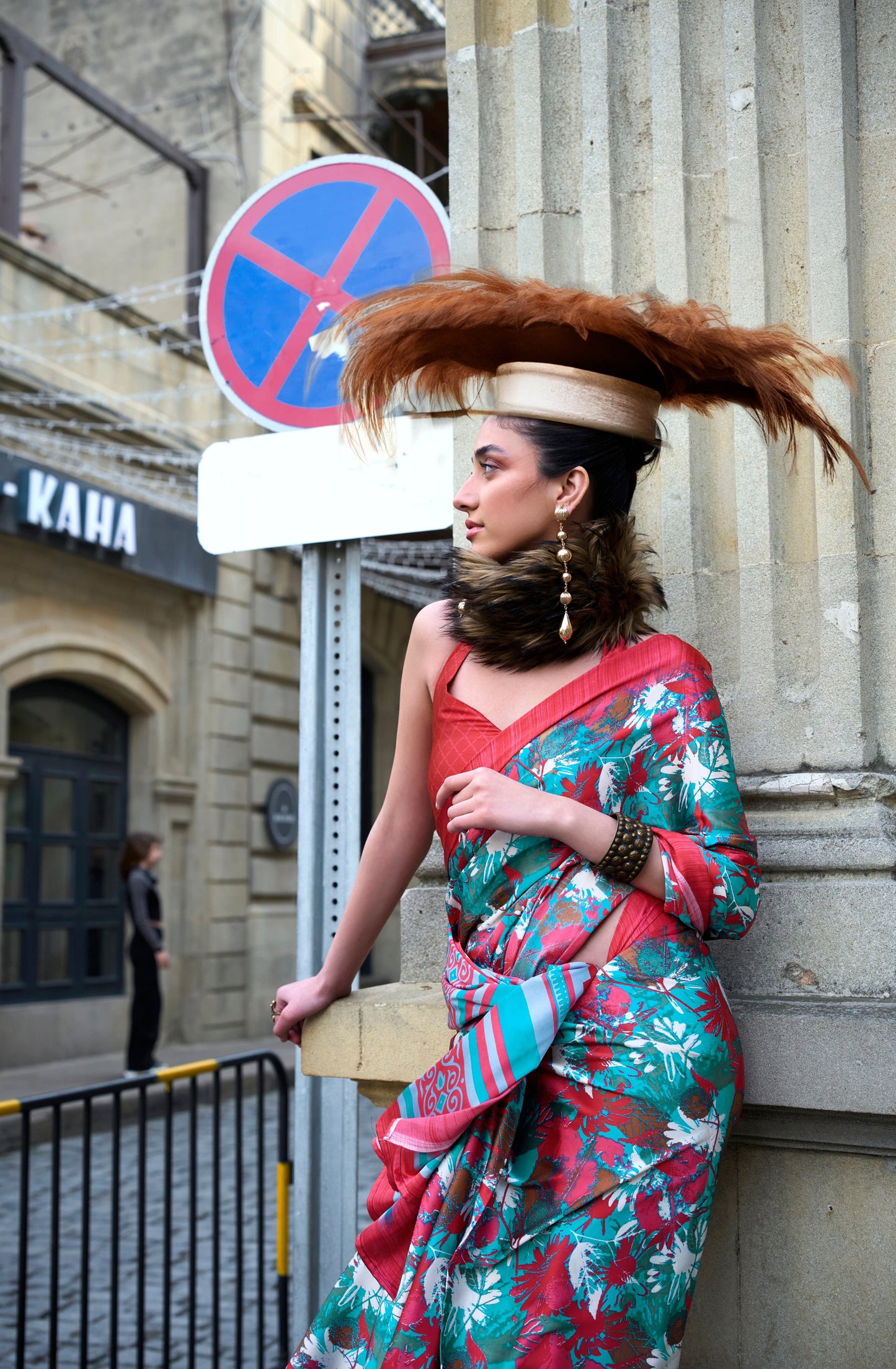 Digital Printed Satin Saree with Unstiched Blouse