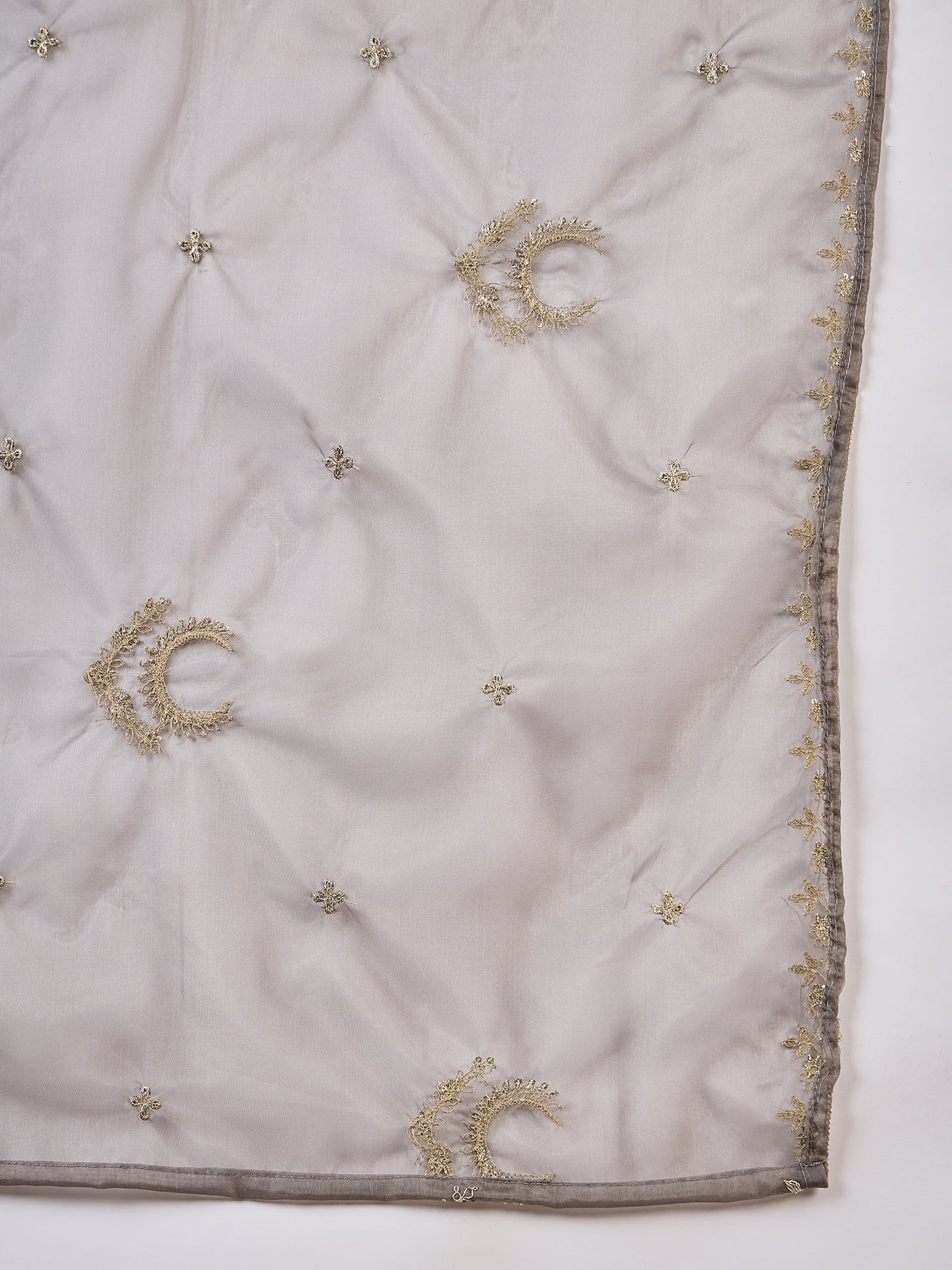 Taupe Bronze Silk Blend Kurta, Pant and Organaza Dupatta Set