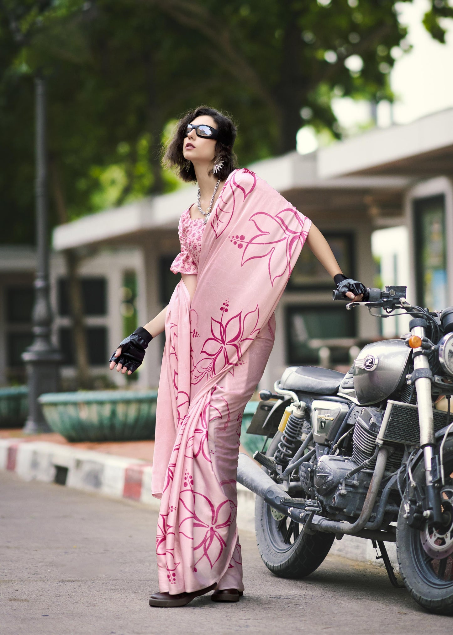 Digital Printed Satin Saree with Unstiched Blouse