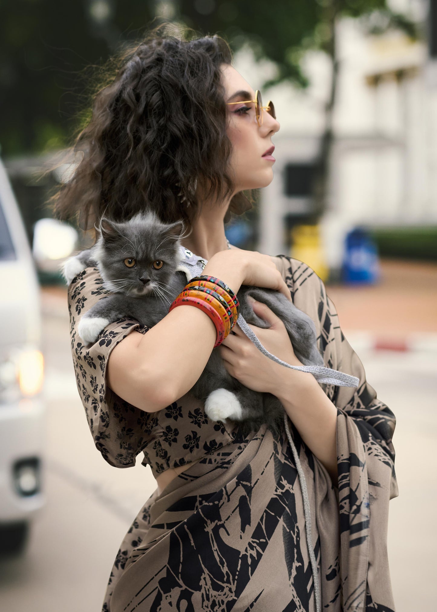 Digital Printed Satin Saree with Unstiched Blouse