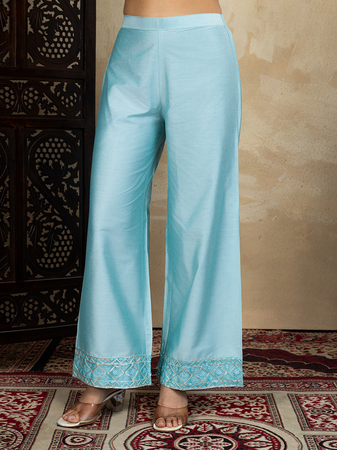 Sky Blue Kurta, Palazzo and Dupatta Set