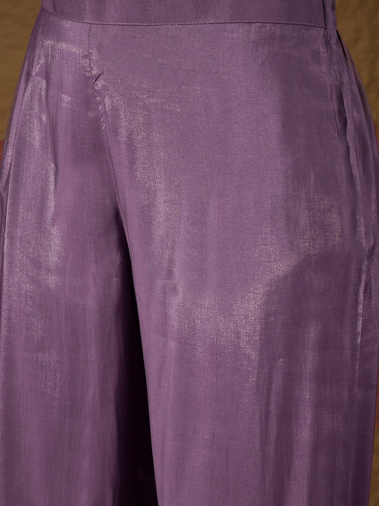 Royal Purple Silk Blend Kurta Set with Embroidered Yoke & Organza Dupatta