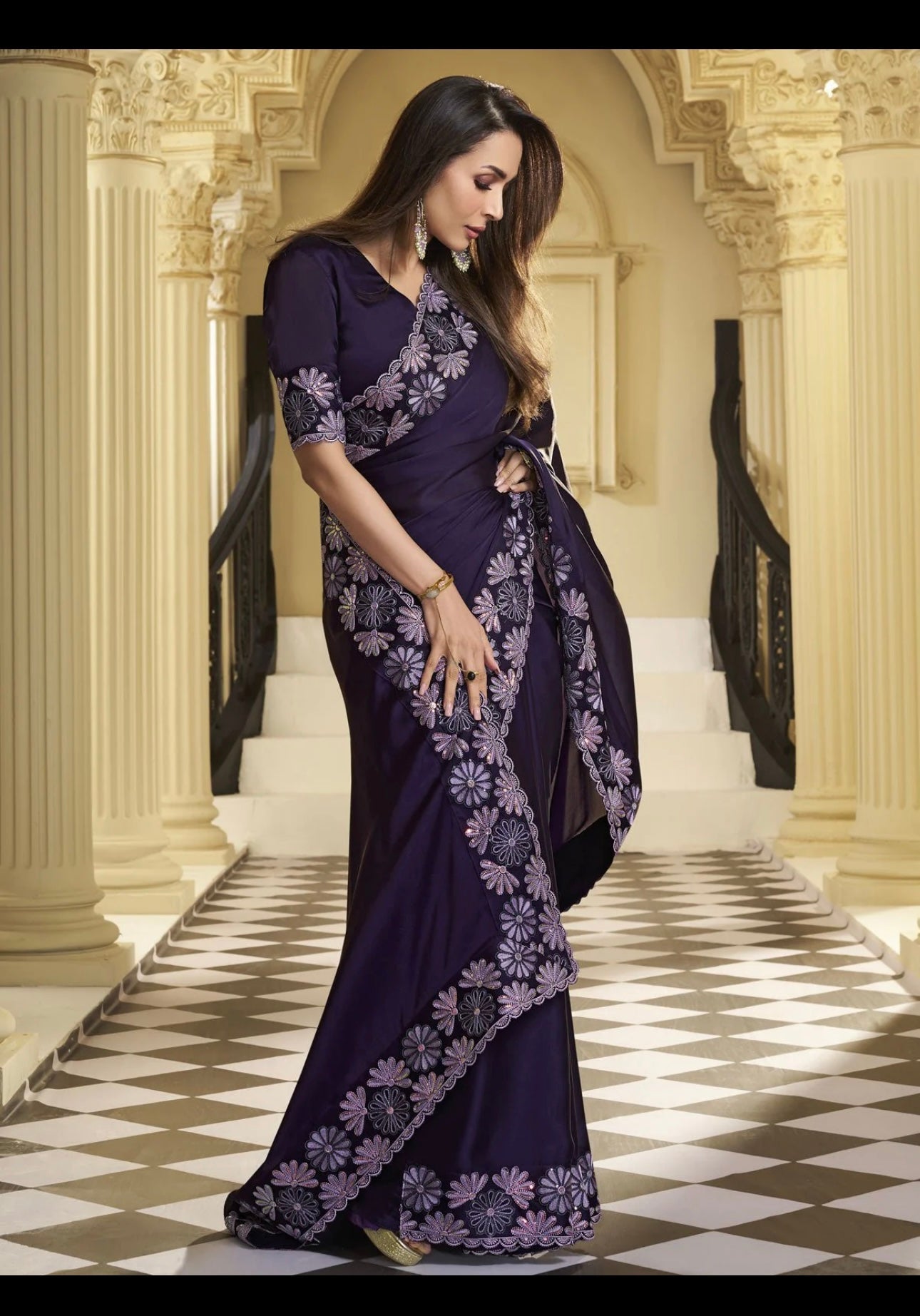 Deep Violet Heavy Blooming Rangoli Saree
