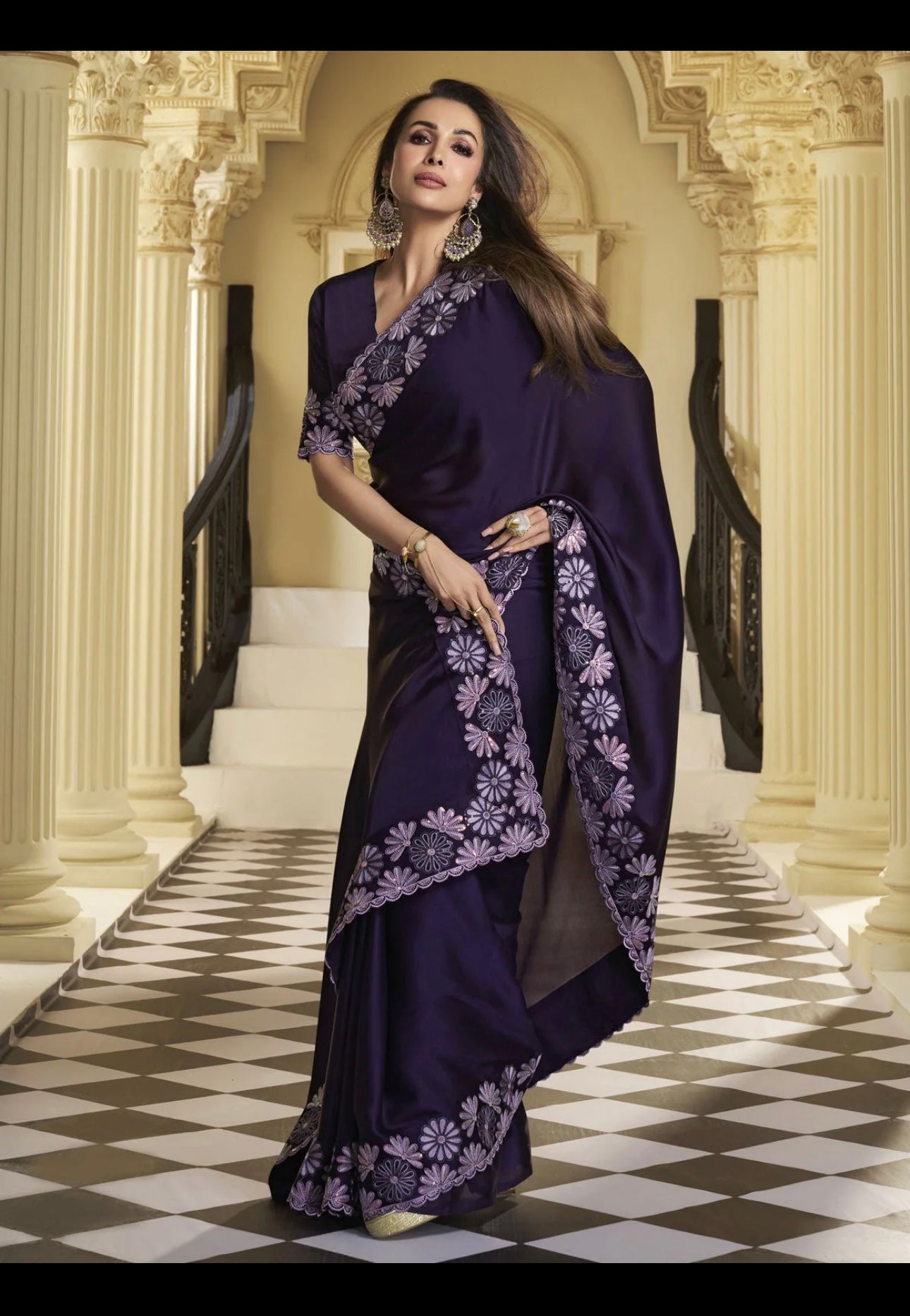Deep Violet Heavy Blooming Rangoli Saree